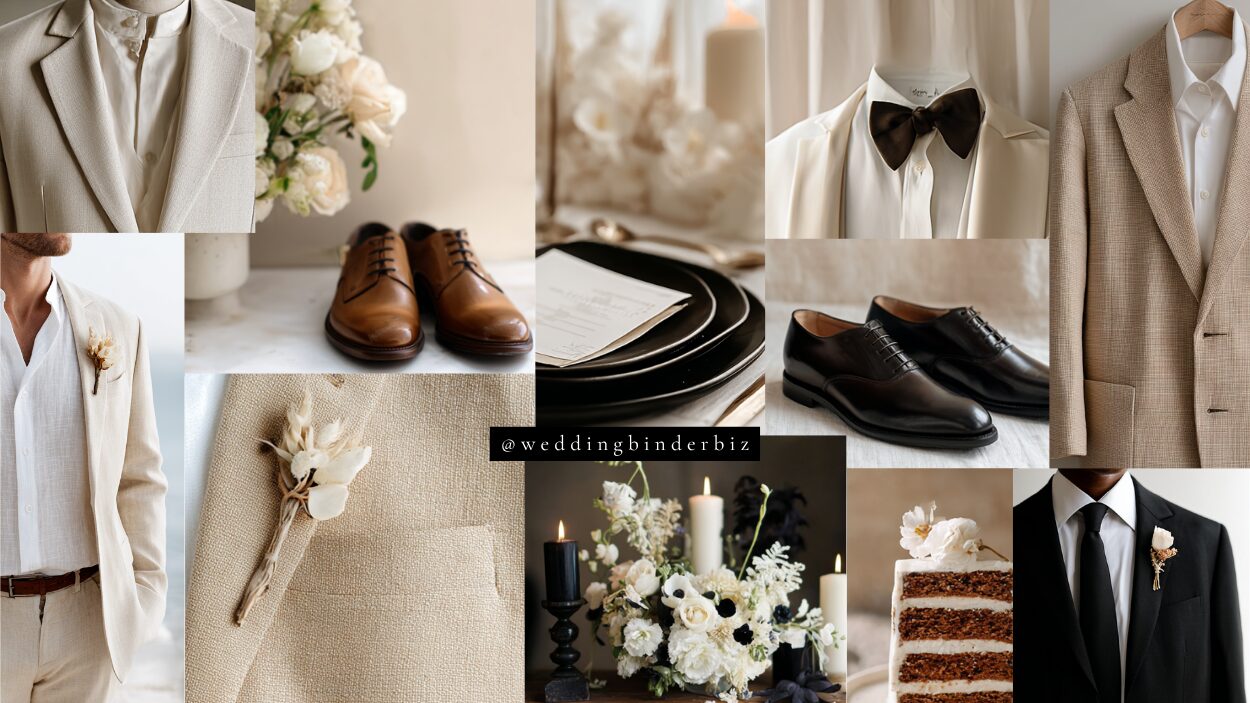 Black, White & Taupe Wedding Color Scheme Mood Board, Groomsmen