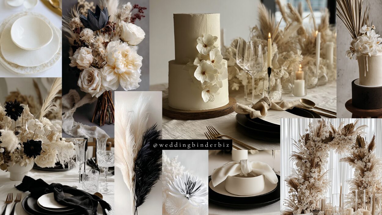 Black, White & Taupe Wedding Color Scheme Mood Board