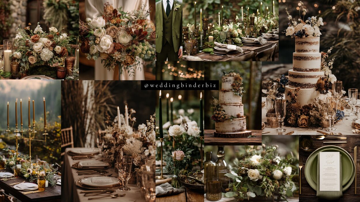 moss & mocha wedding colour scheme mood board v2