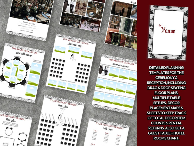 Gothic Wedding Planner Template Bundle, Wedding Venue Planning