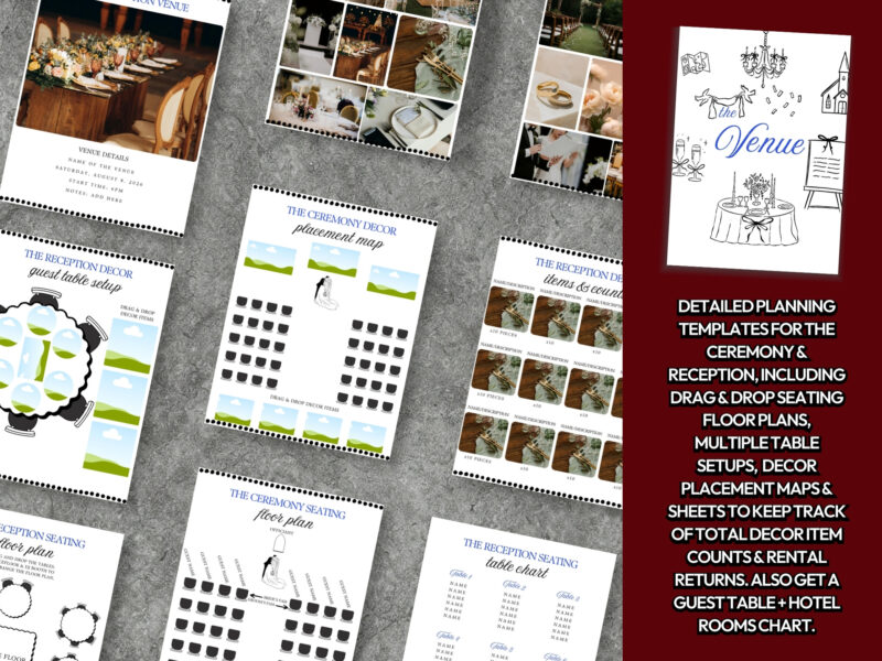 Whimsical Wedding Planner Template Bundle, Wedding Venue Planning